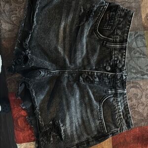 Distressed Black Denim Shorts
